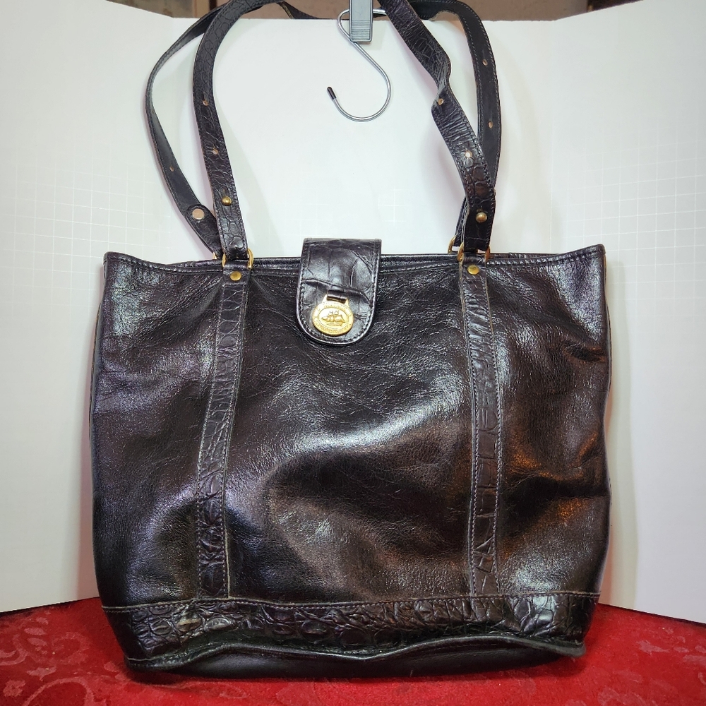 Vintage Brahmin Black Leather Shoulder Bag Tote READ DESCRIPTION